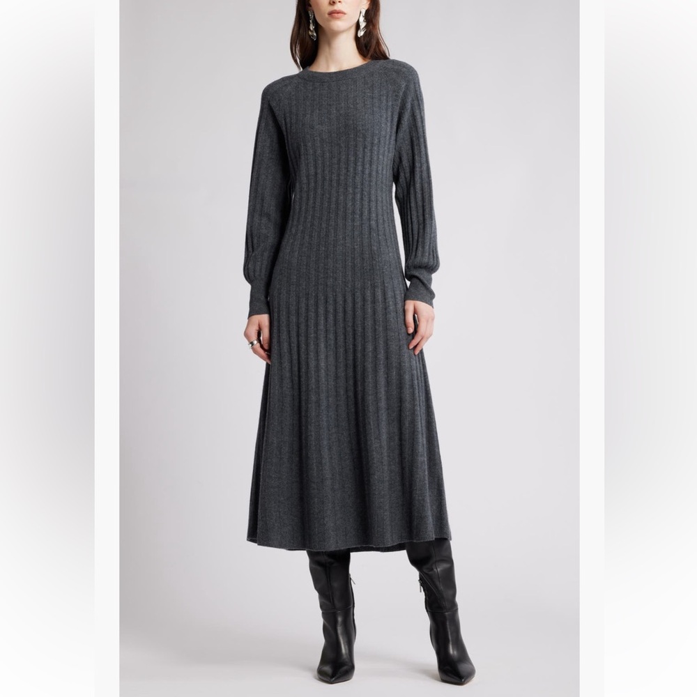 Nordstrom Long Sleeve Ribbed Wool & Cashmere Elegant Dress